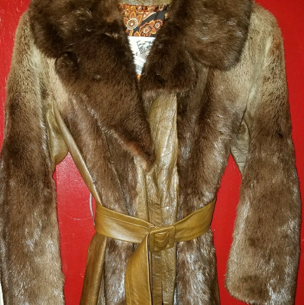 70's Vintage Leather and Fur wrap style peacoat